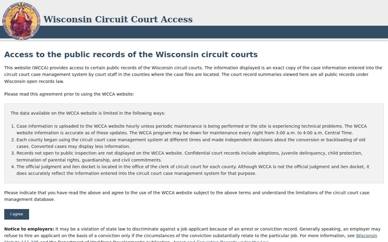 Winnebago County criminal court record search in WCCA