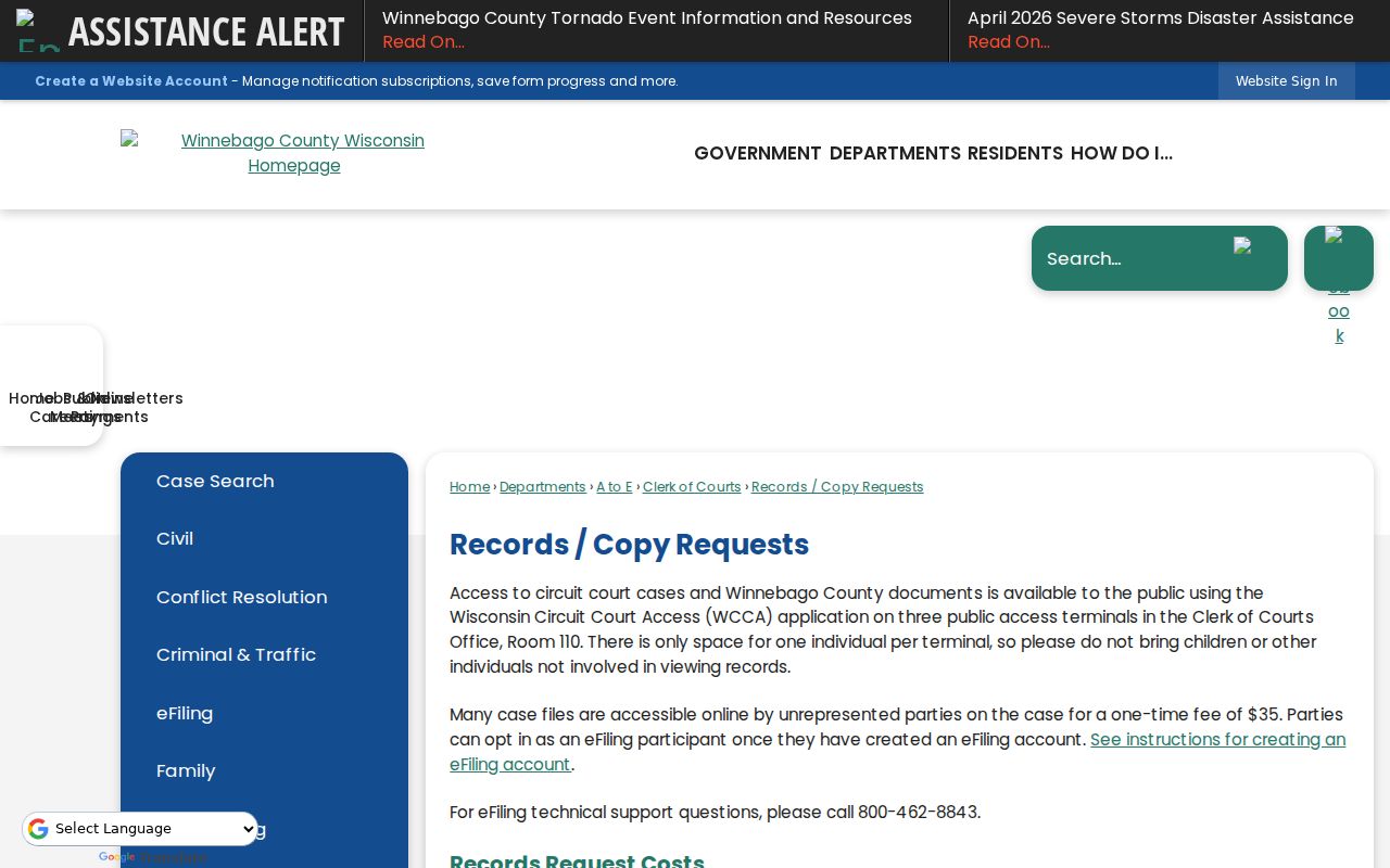 Winnebago County criminal records copy request and Room 110 terminals
