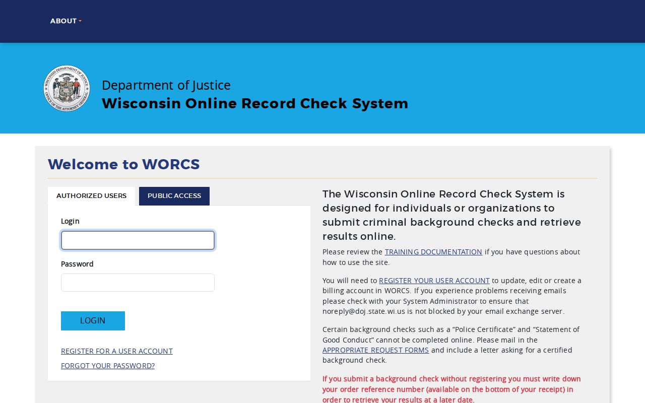 Winnebago County criminal history search through Wisconsin WORCS public access