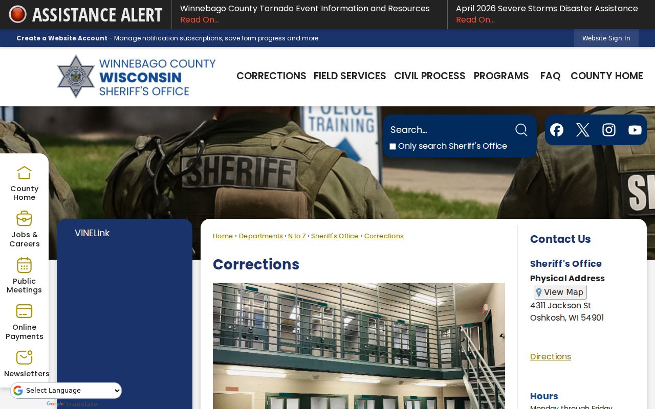 Winnebago County arrest records and jail lookup options on the official corrections page