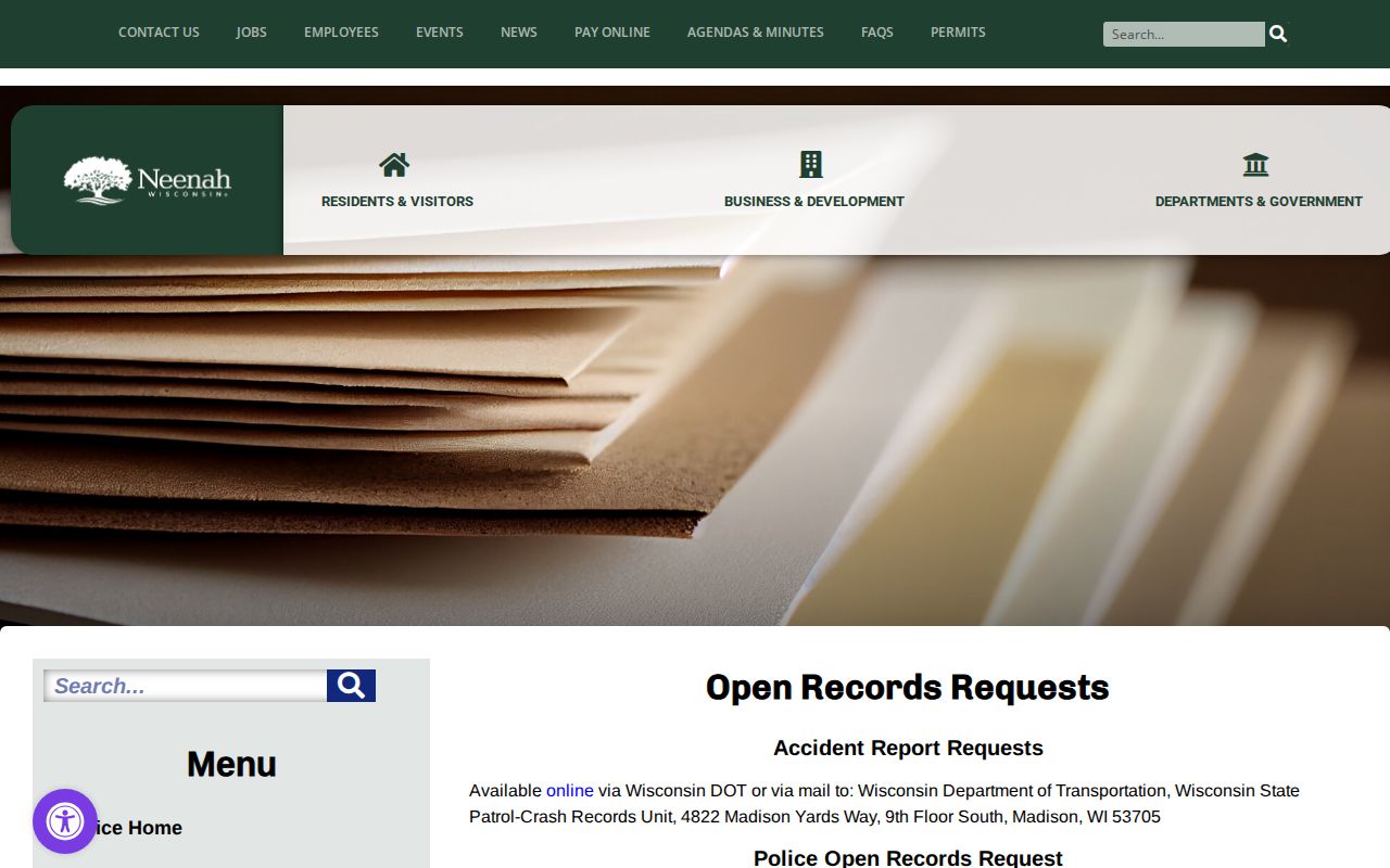 Neenah criminal records request methods in Winnebago County