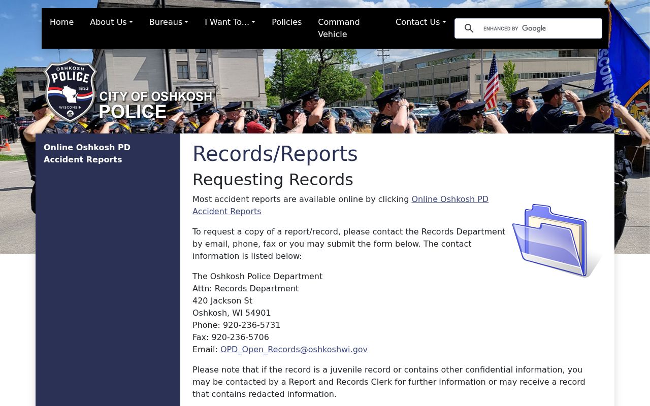 Oshkosh criminal history police records request form