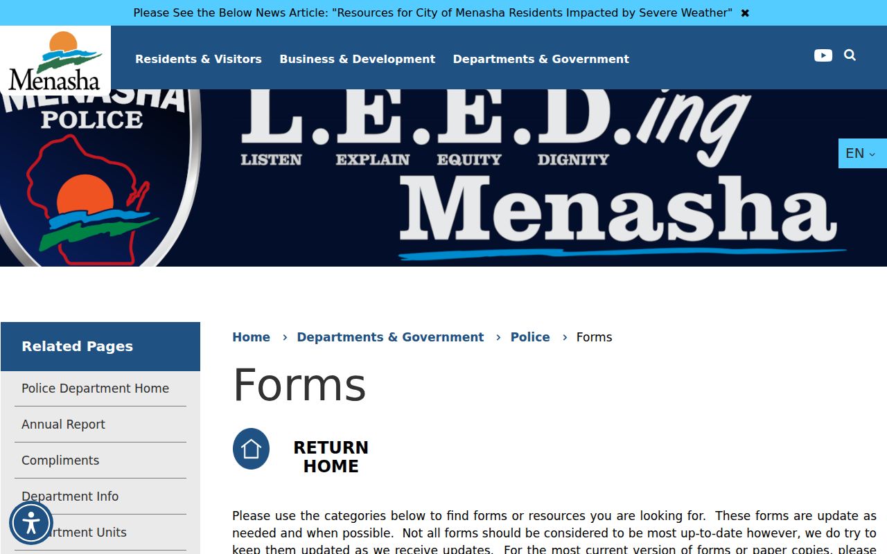 Menasha criminal records and crash forms in Winnebago County