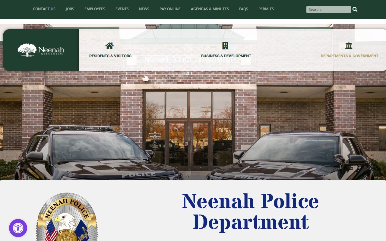 Neenah Police Department building for Winnebago County criminal records